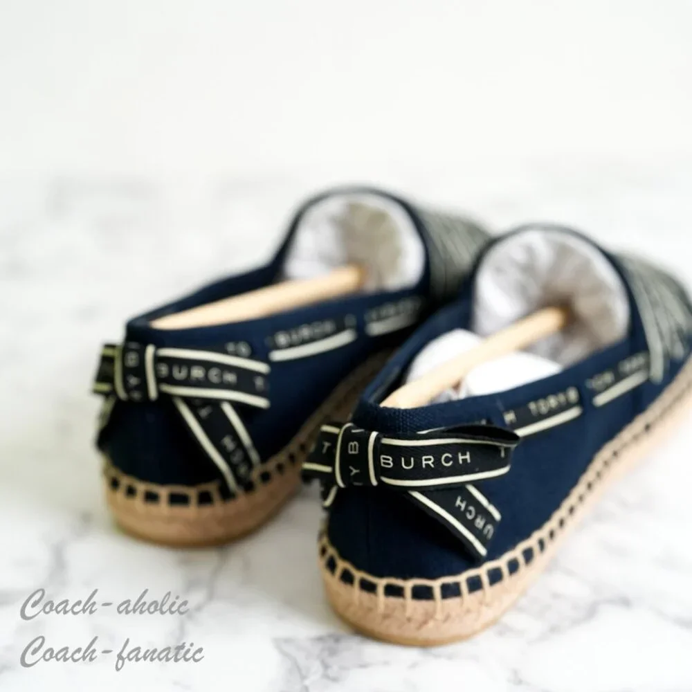 NIB Tory Burch Ribbon Canvas Espadrille Flats in Perfect Navy Size 7.5